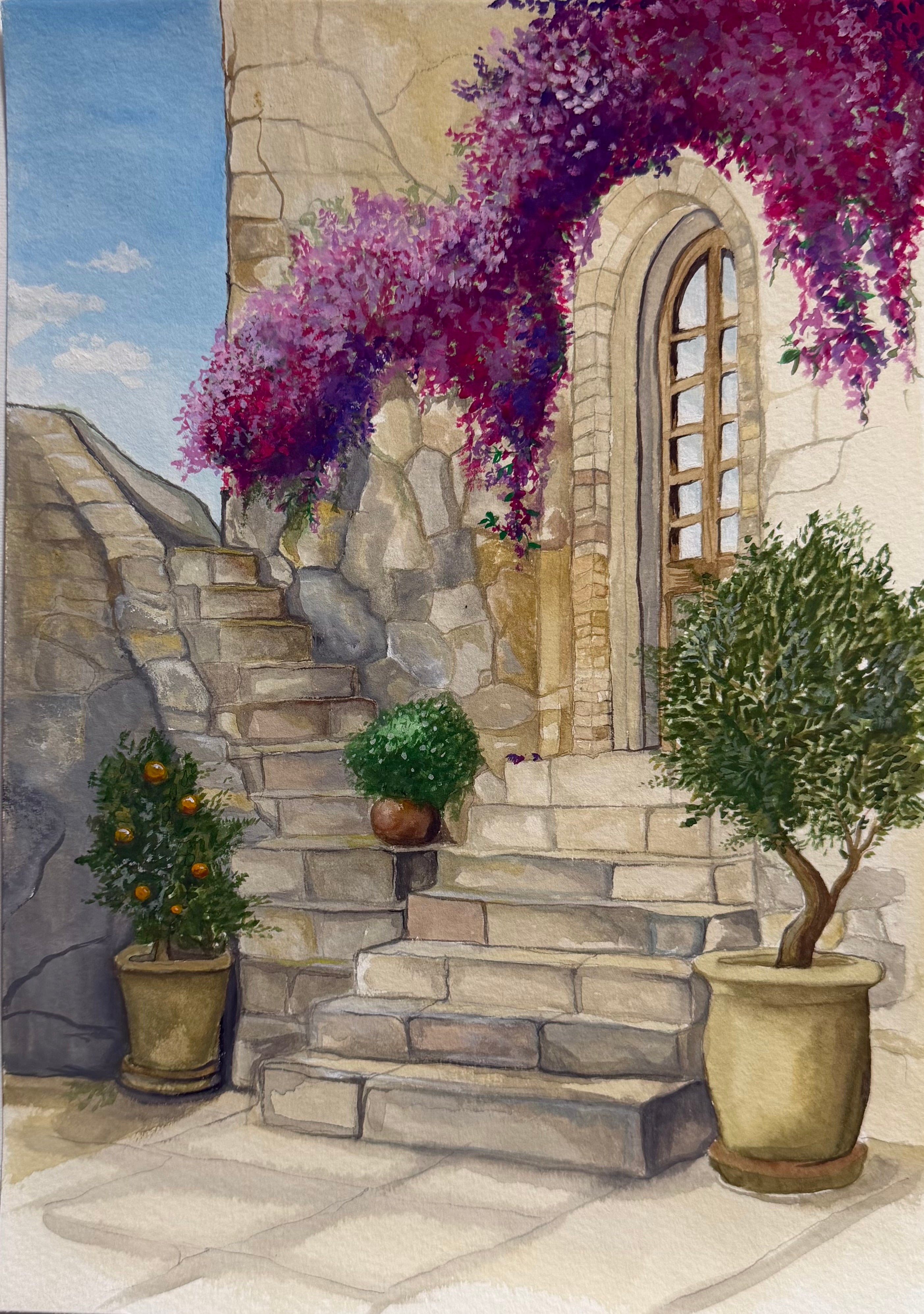 “The Stone Stairs with Bougainvillea”